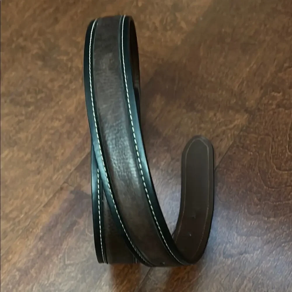 Cole Haan Men’s Two Tone Leather Belt  With Contrast Stitching, Silver Hardware